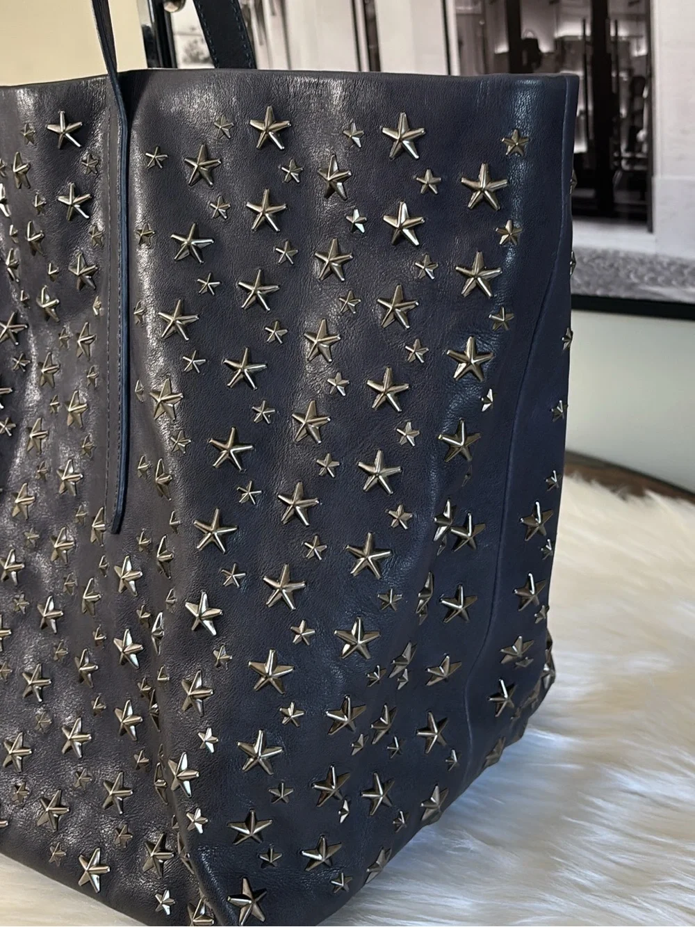 JIMMY CHOO Studded Star Leather Tote Bag - Navy Blue